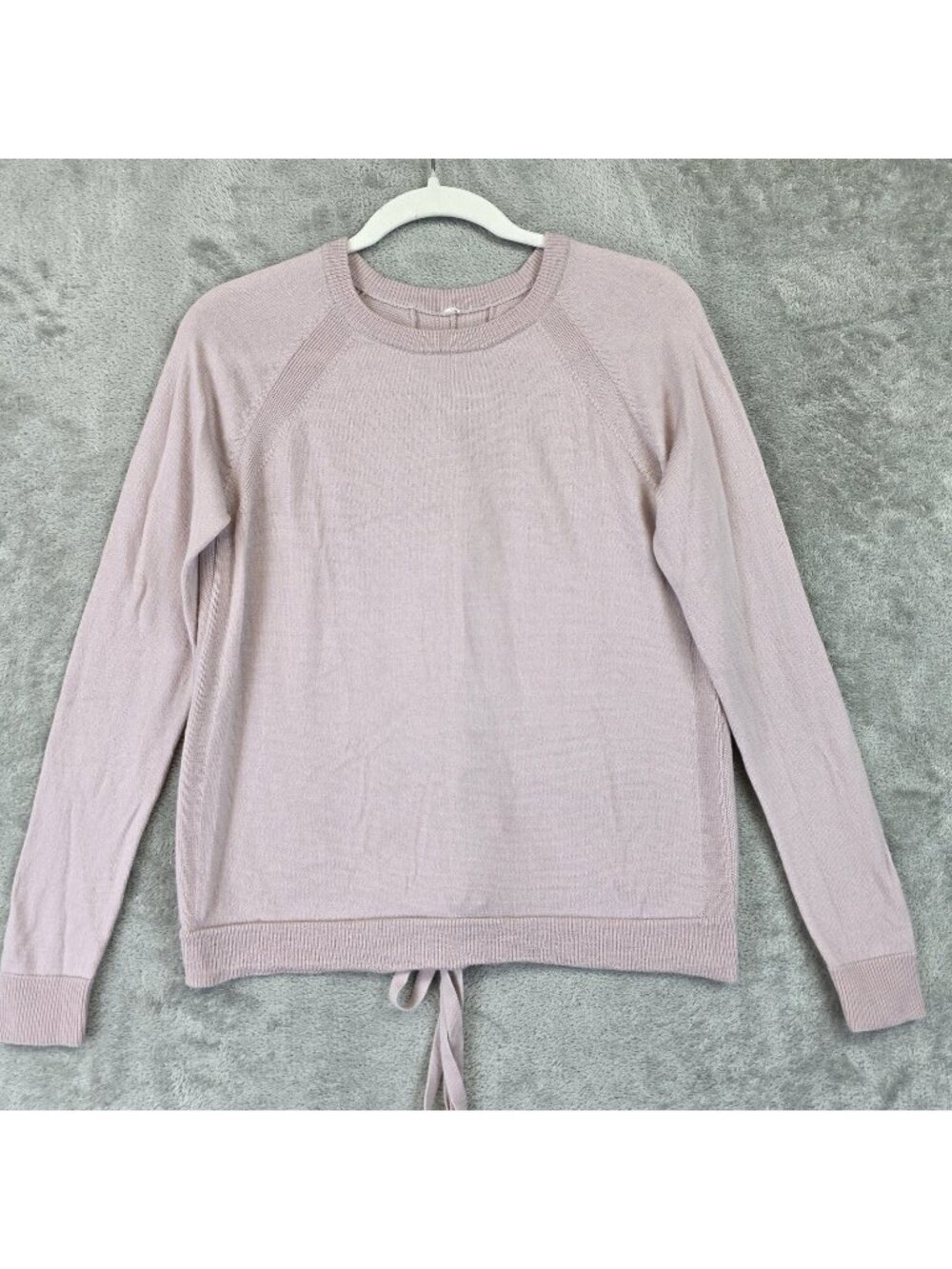 Lululemon Sweater Womens 6 Pink Lace Up Back Crew Neck Knit Merino Wool Pullover
